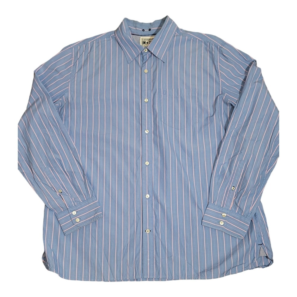 Converse Men's XXL Shirt‎ Button Down Long Sleeve Striped Pink Blue